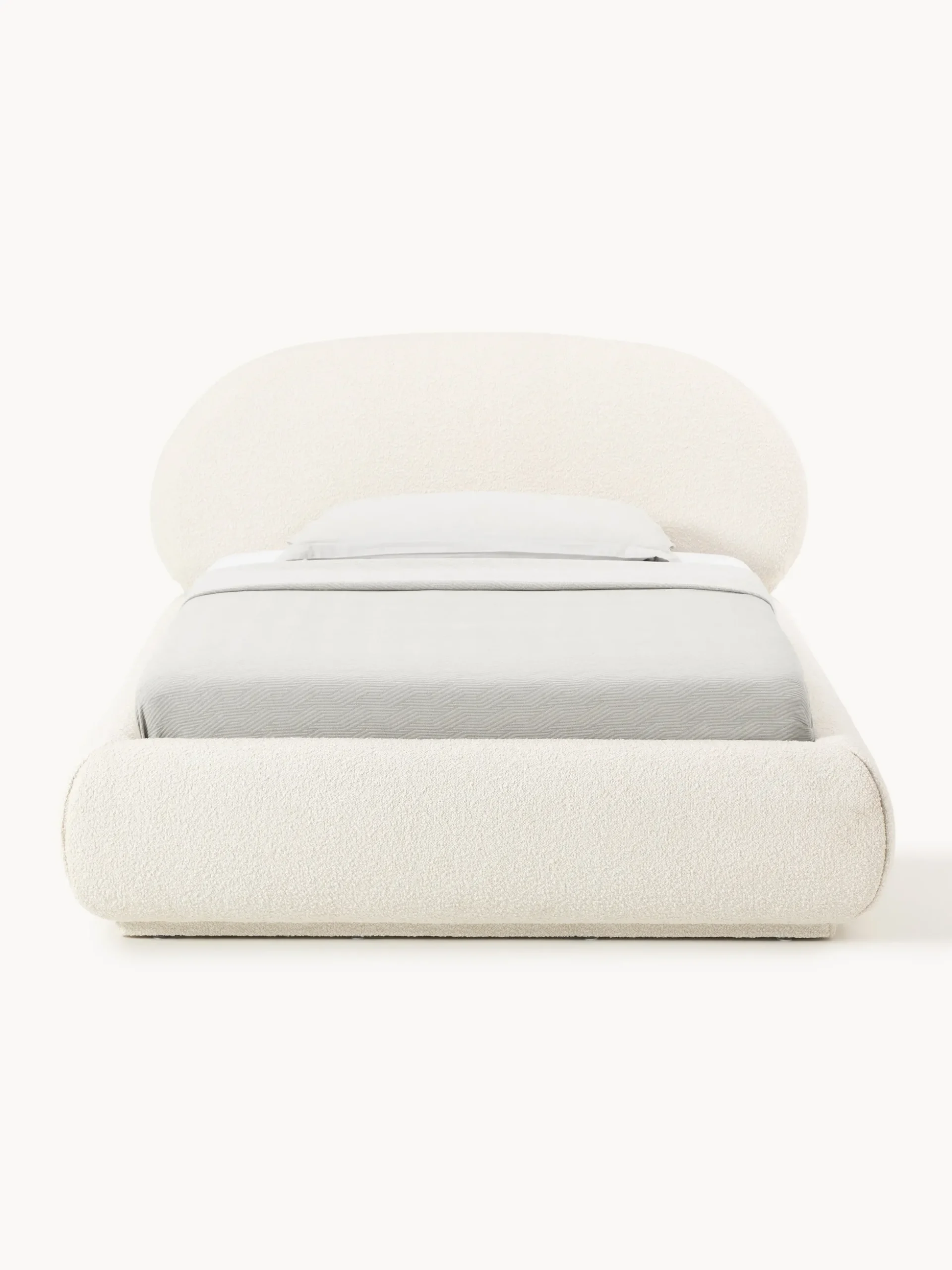 Letto singolo imbottito in bouclé con contenitore Alba