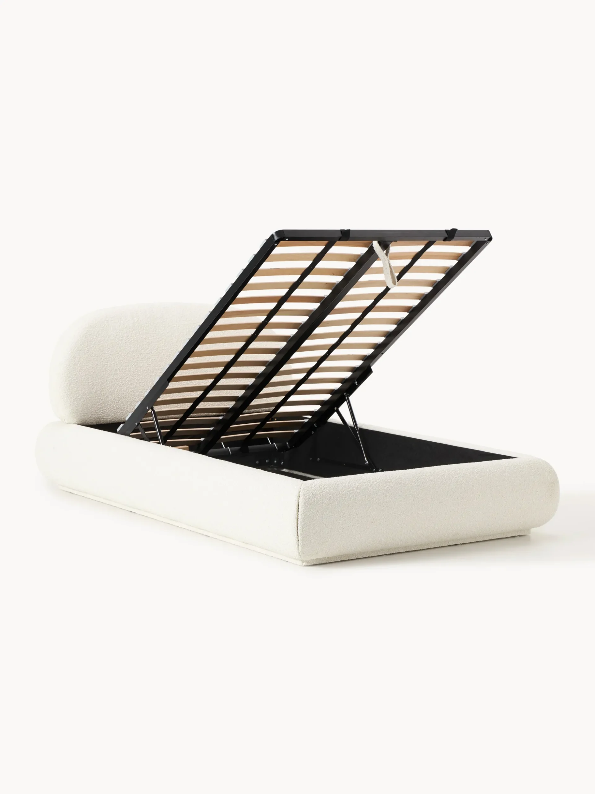 Letto singolo imbottito in bouclé con contenitore Alba