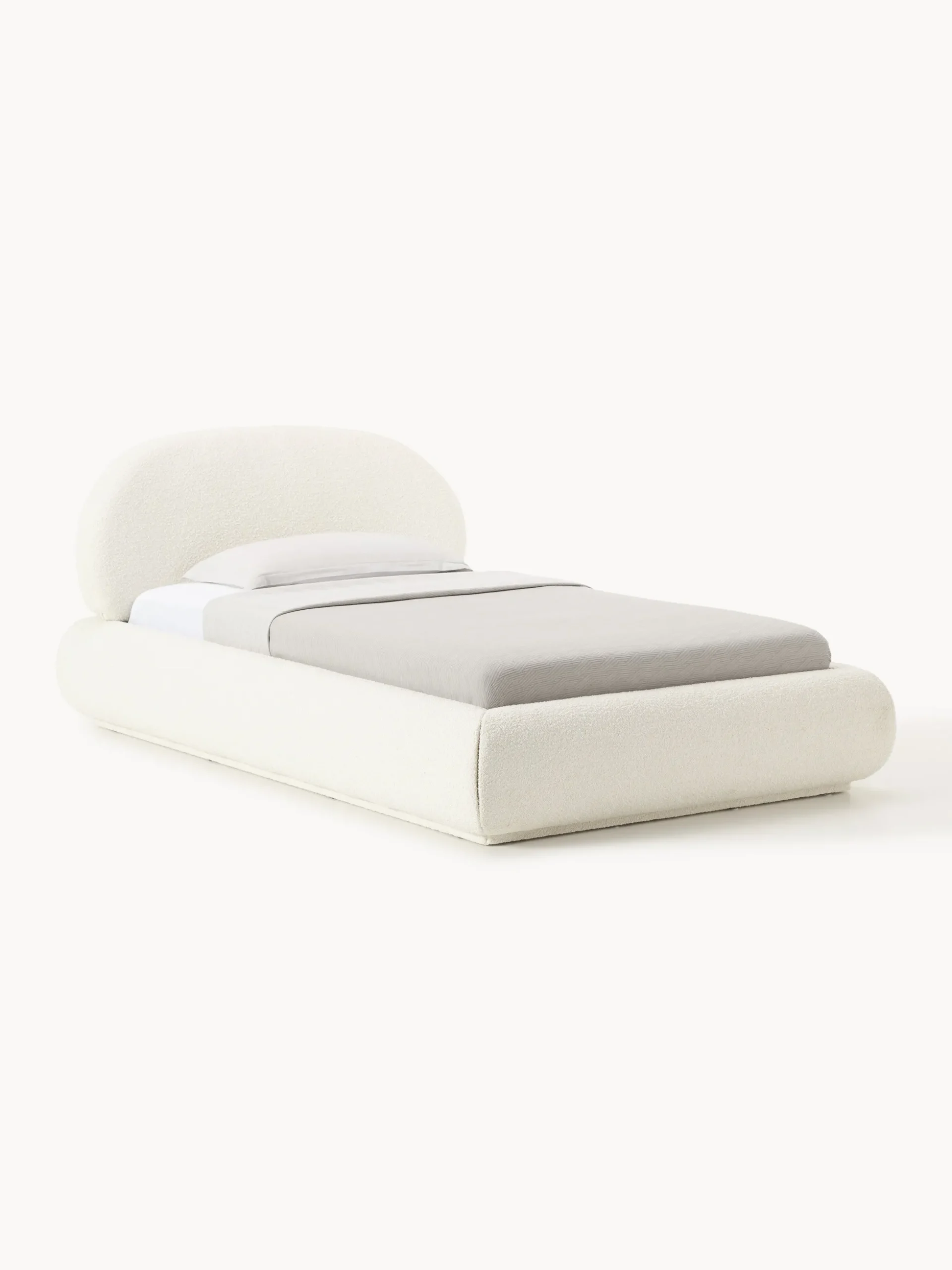 Letto singolo imbottito in bouclé con contenitore Alba