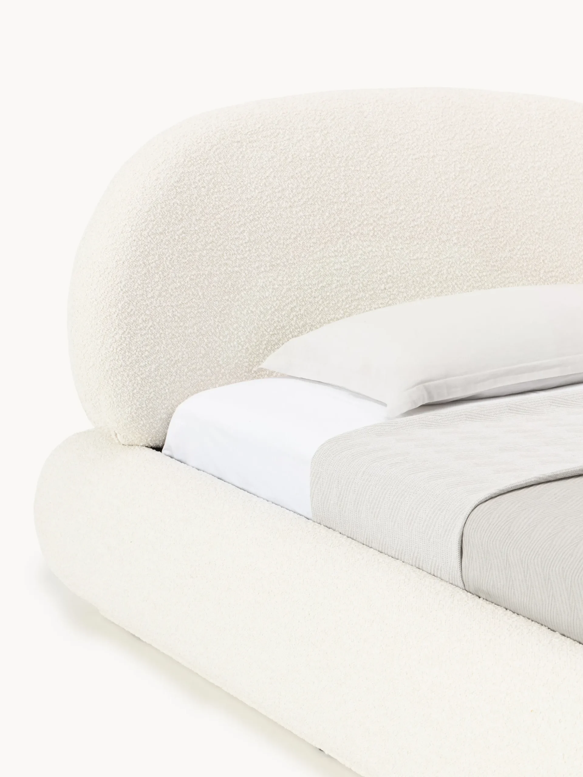 Letto singolo imbottito in bouclé con contenitore Alba