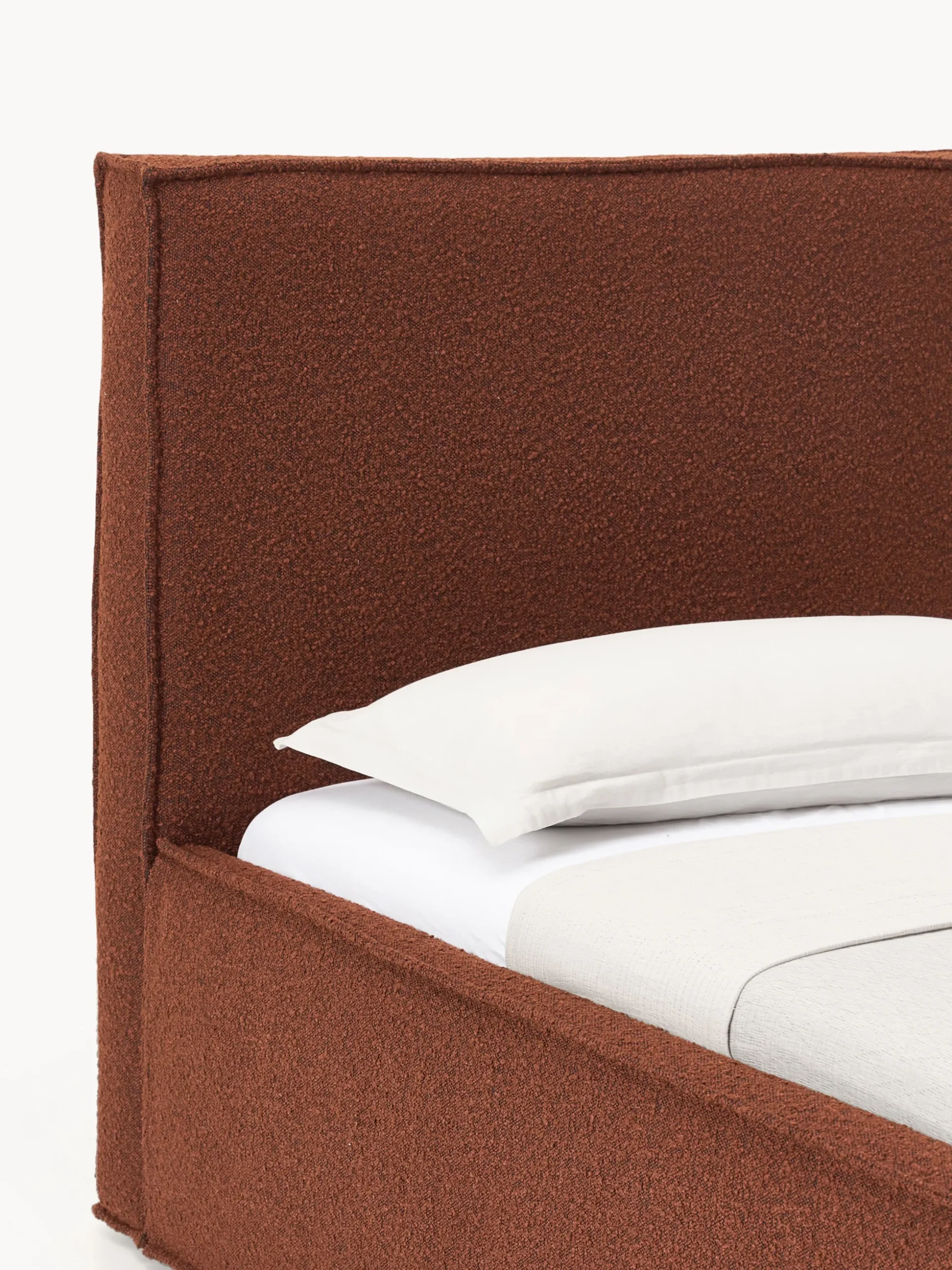Letto singolo imbottito in bouclé con contenitore Dream