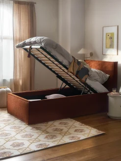 Letto singolo imbottito in bouclé con contenitore Dream