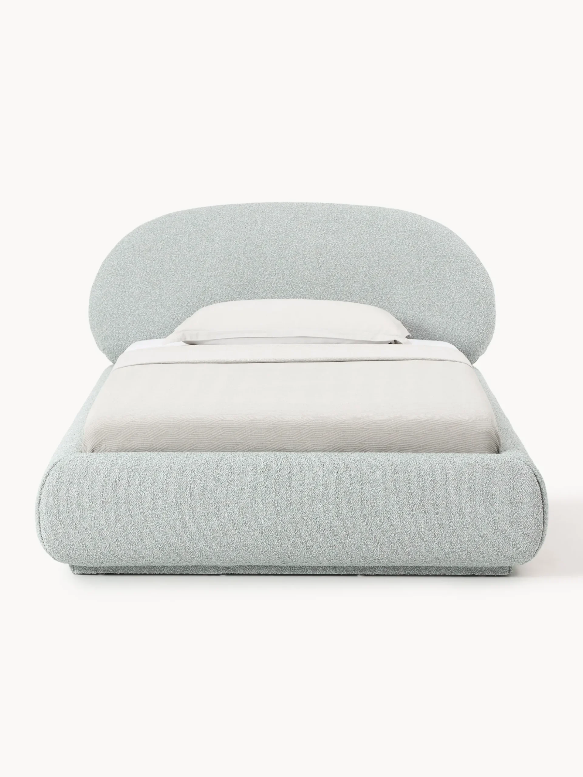 Letto singolo imbottito in bouclé con contenitore Alba
