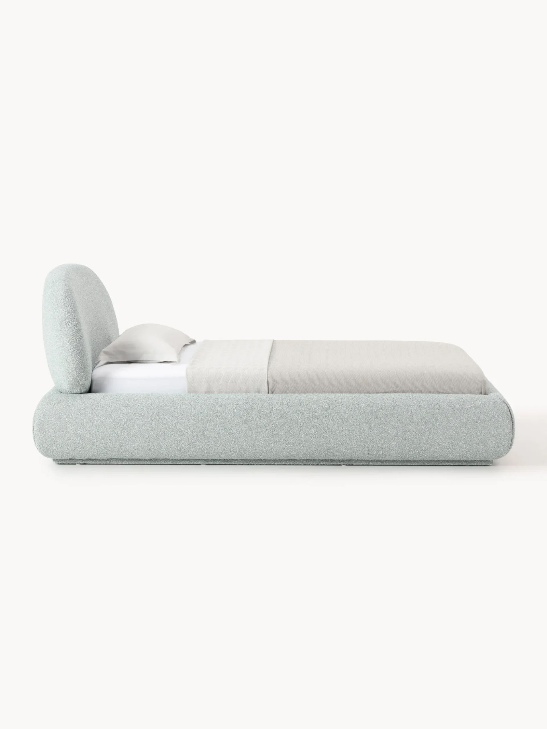 Letto singolo imbottito in bouclé con contenitore Alba