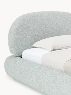 Letto singolo imbottito in bouclé con contenitore Alba