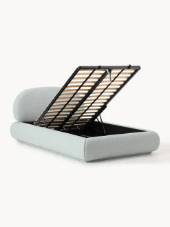 Letto singolo imbottito in bouclé con contenitore Alba
