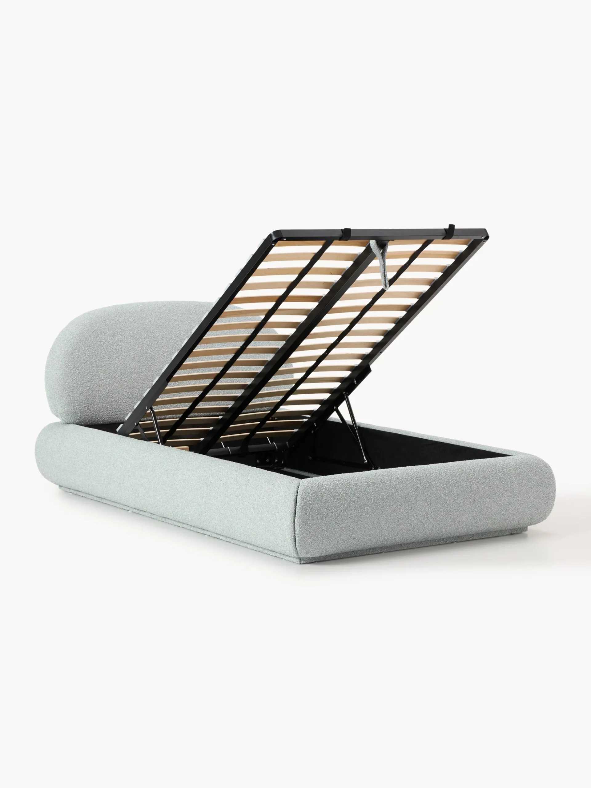 Letto singolo imbottito in bouclé con contenitore Alba