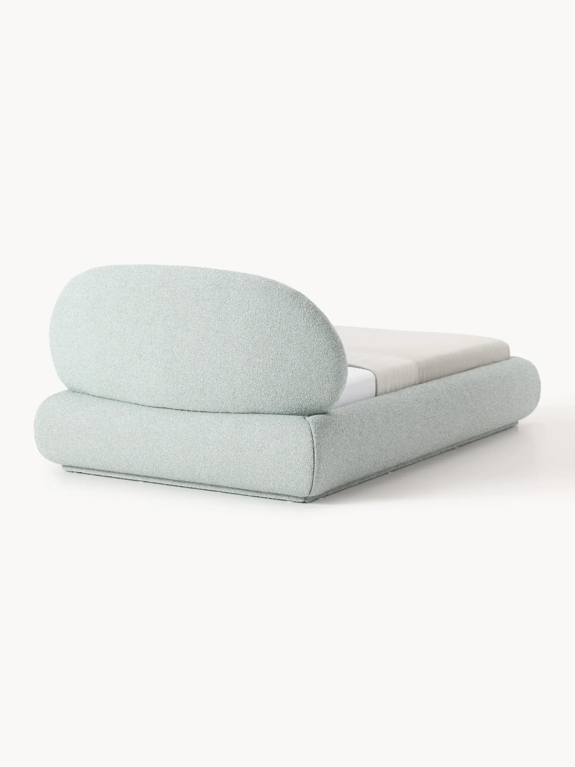 Letto singolo imbottito in bouclé con contenitore Alba