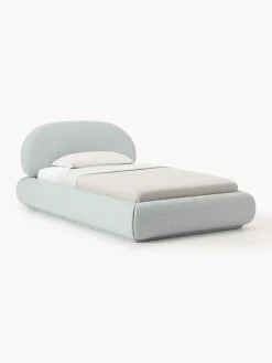Letto singolo imbottito in bouclé con contenitore Alba
