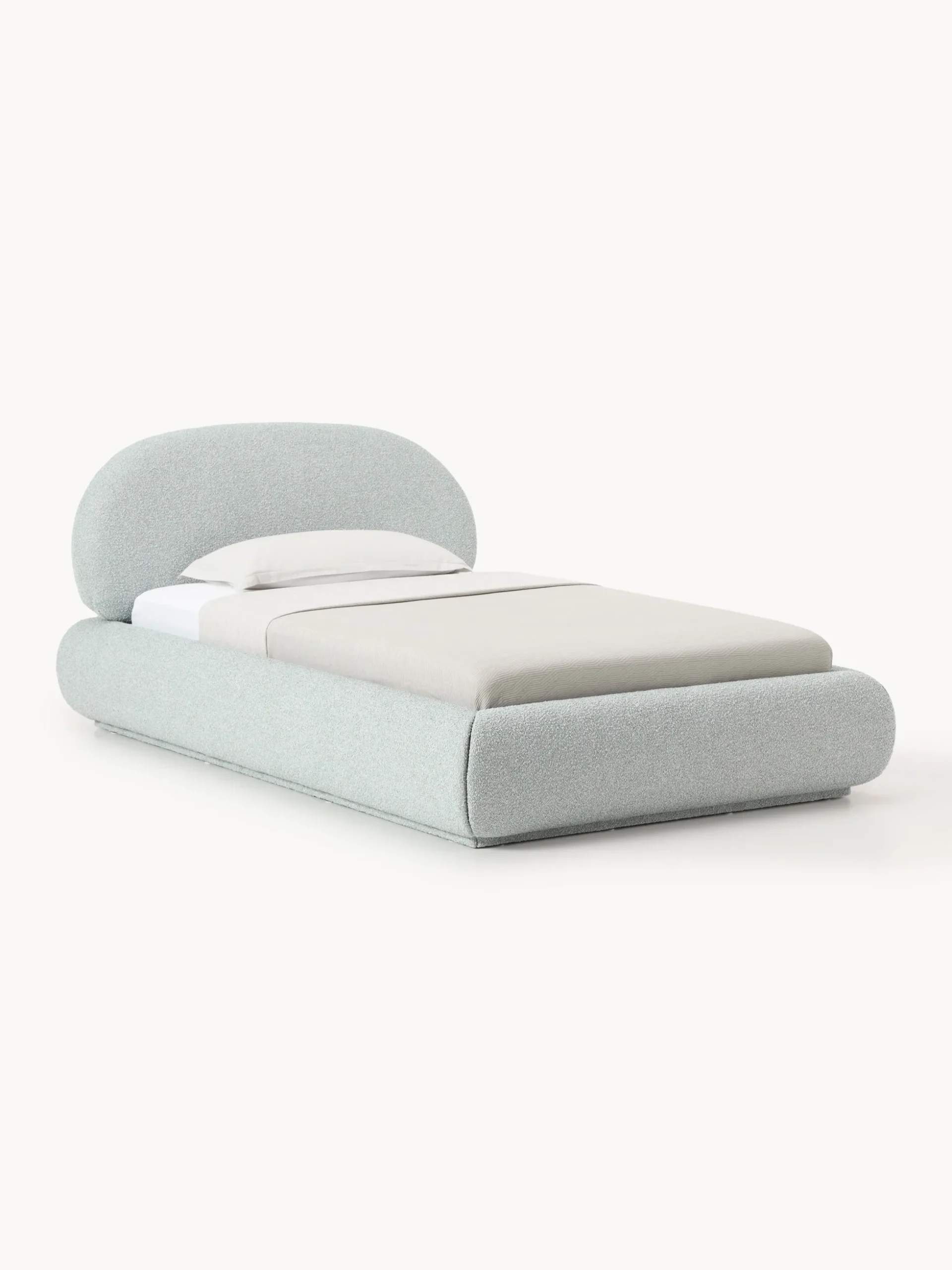 Letto singolo imbottito in bouclé con contenitore Alba