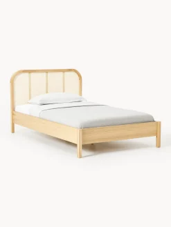 Letto singolo in legno con testiera in vimini Jones