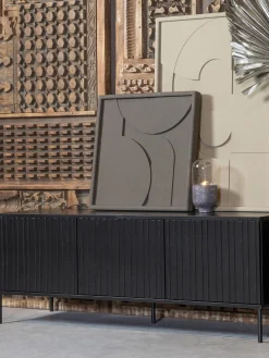 Mobile TV in legno di pino con frontale millerighe New Gravure, 3 ante