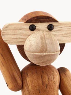 Oggetto decorativo fatto a mano in legno di teak Monkey, alt. 19 cm