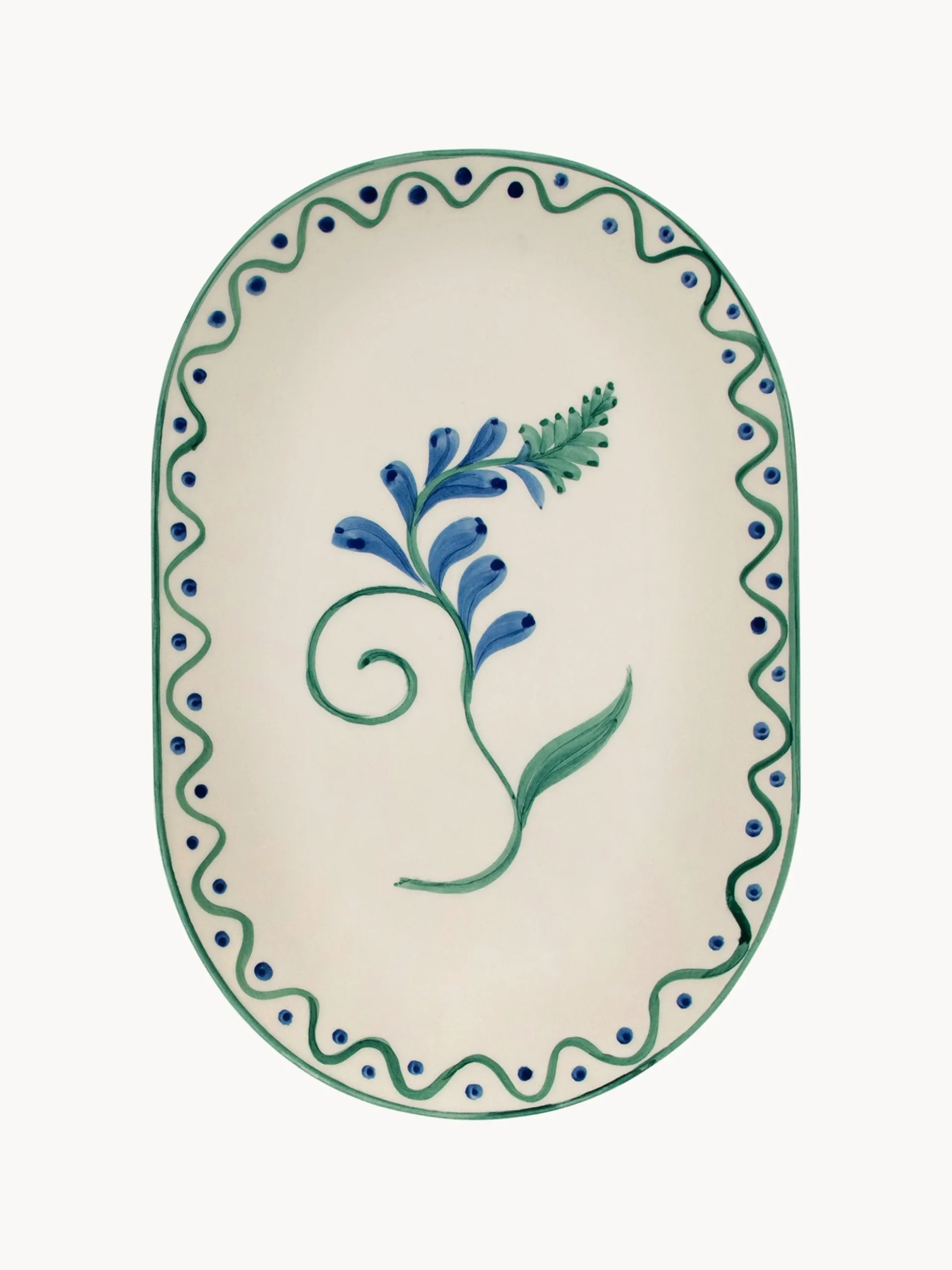 Piatto da portata dipinto a mano Indigo Flora