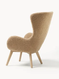 Poltrona in teddy con gambe in legno Wing