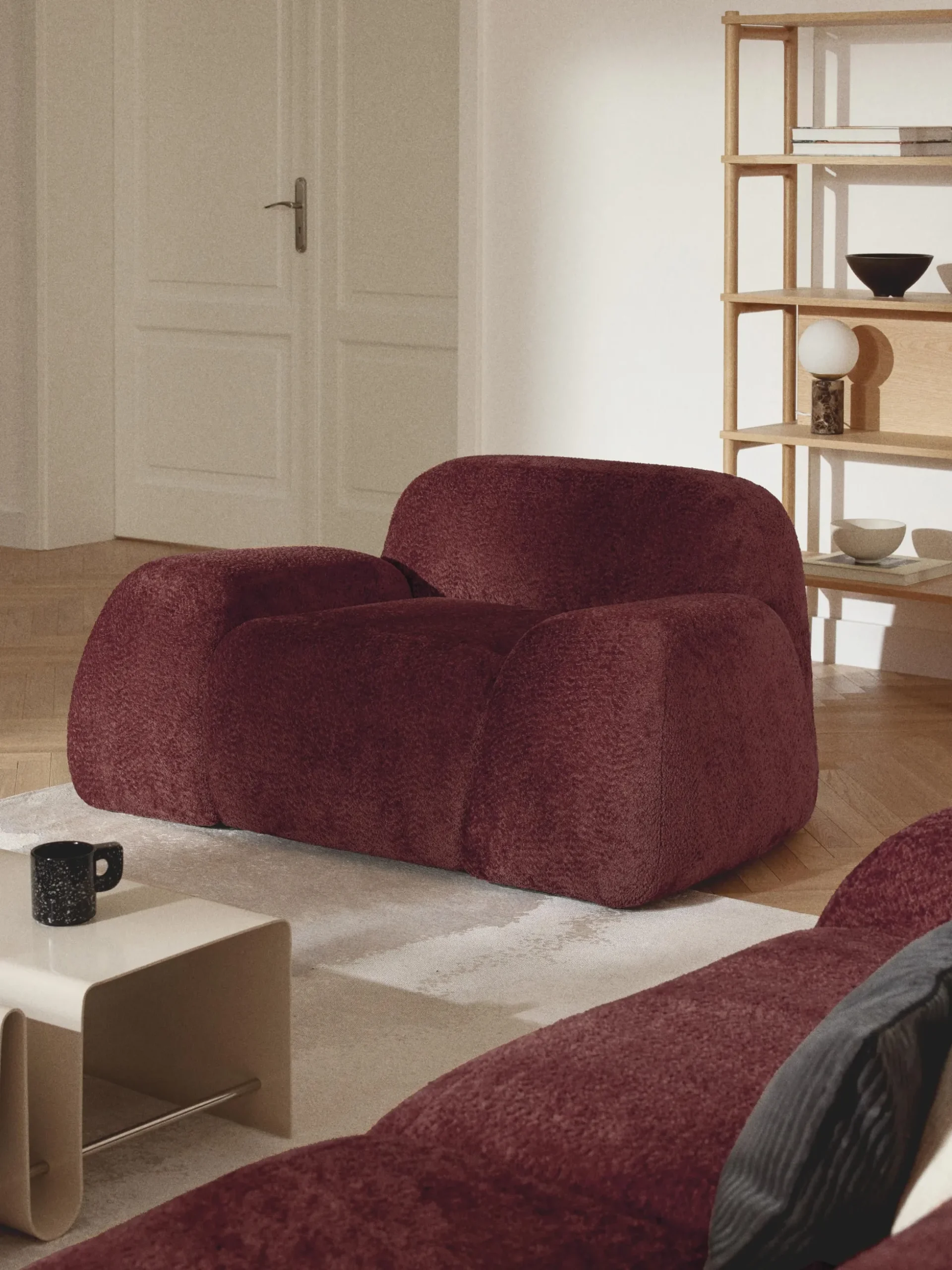 Poltrona lounge in teddy-bouclé Wolke