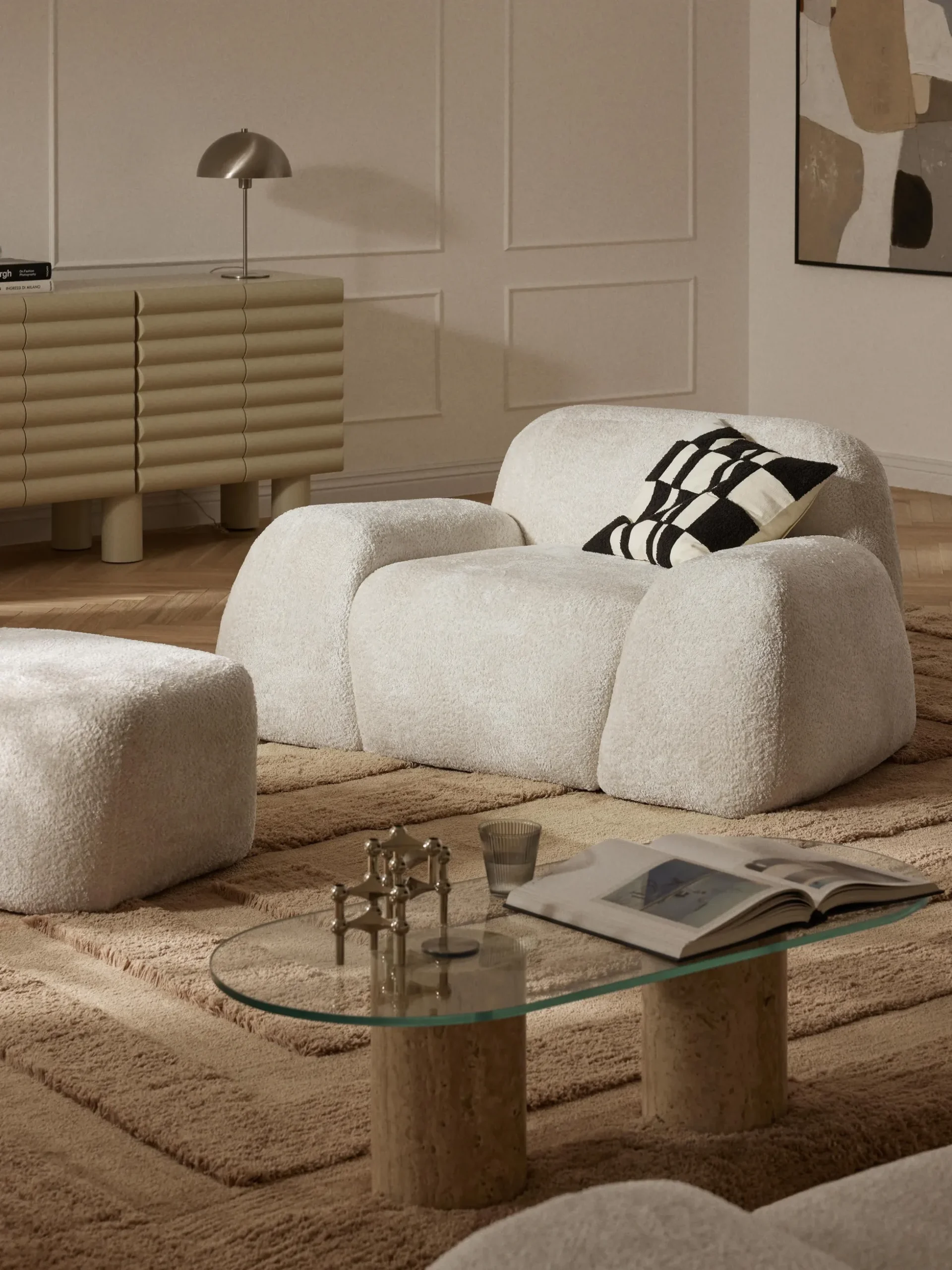 Poltrona lounge in teddy-bouclé Wolke