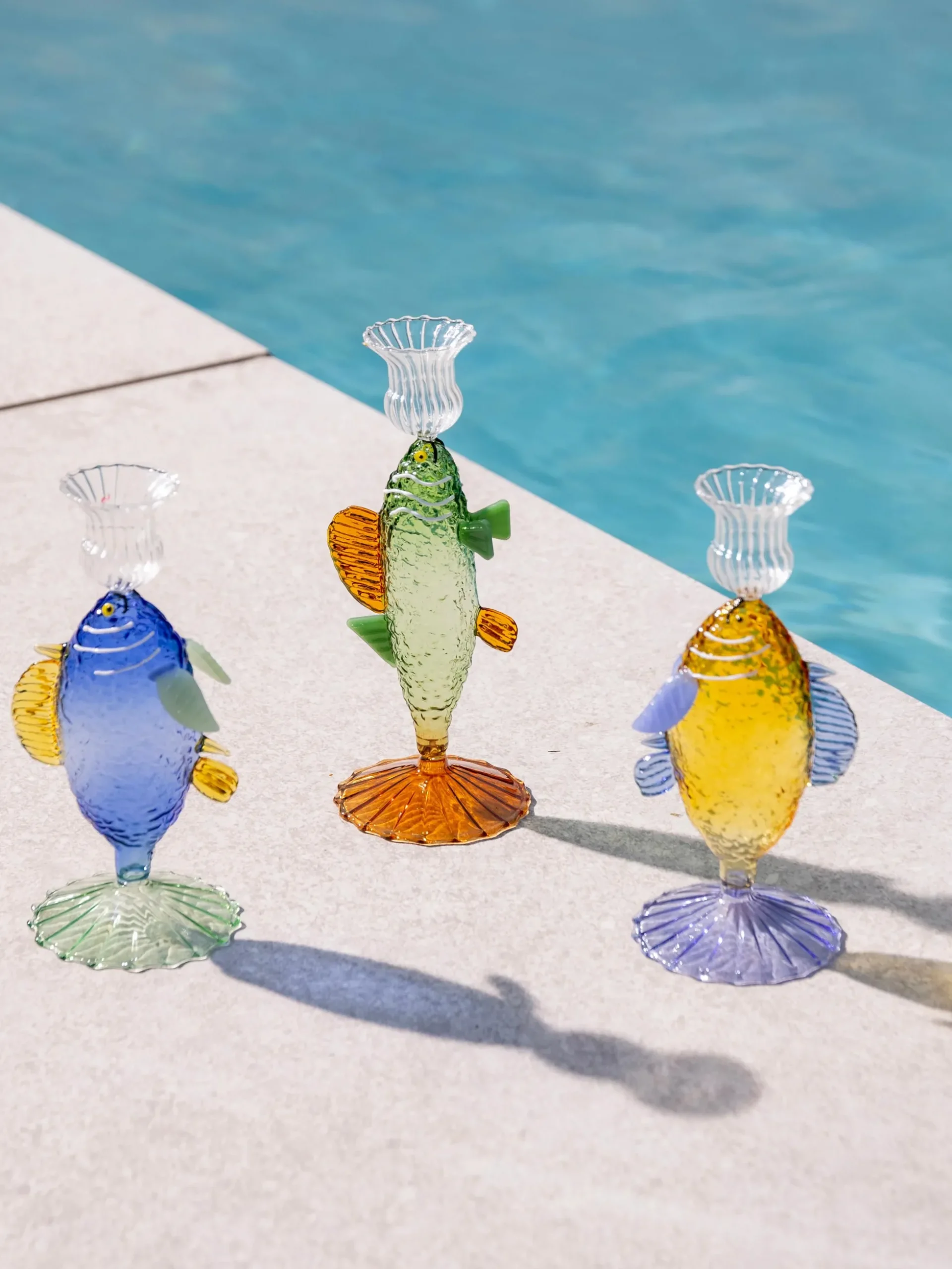 Portacandela fatto a mano in vetro borosilicato Fish