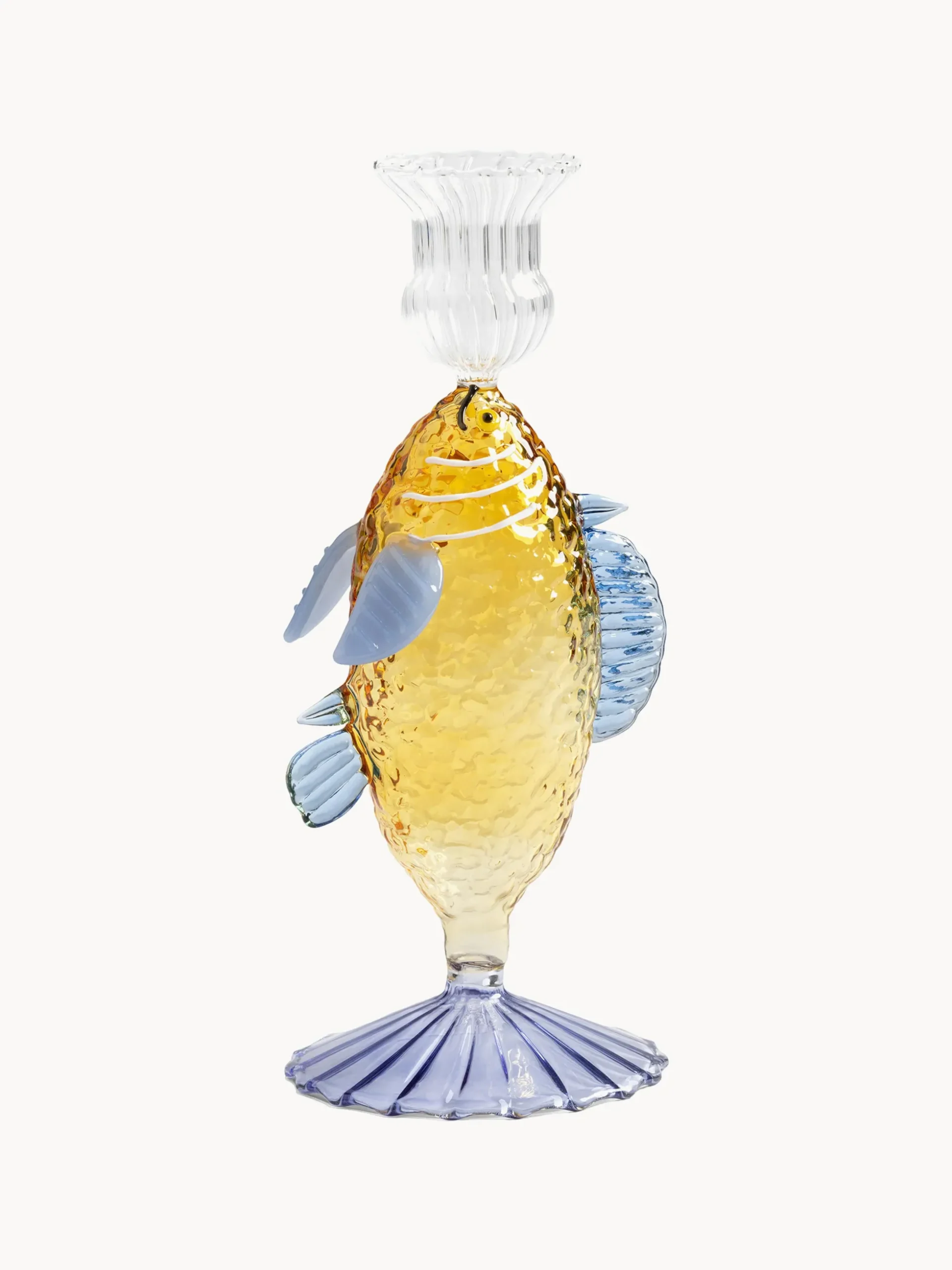 Portacandela fatto a mano in vetro borosilicato Fish