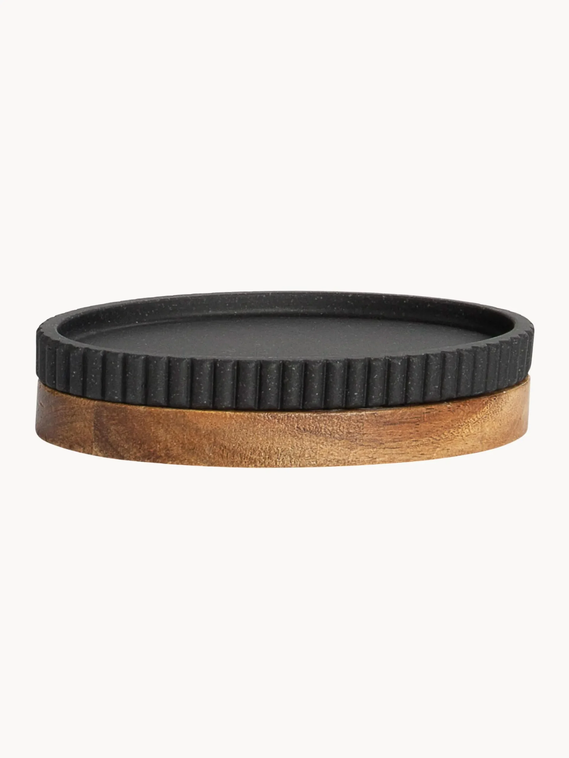 Portasapone ovale con dettaglio in legno Laura