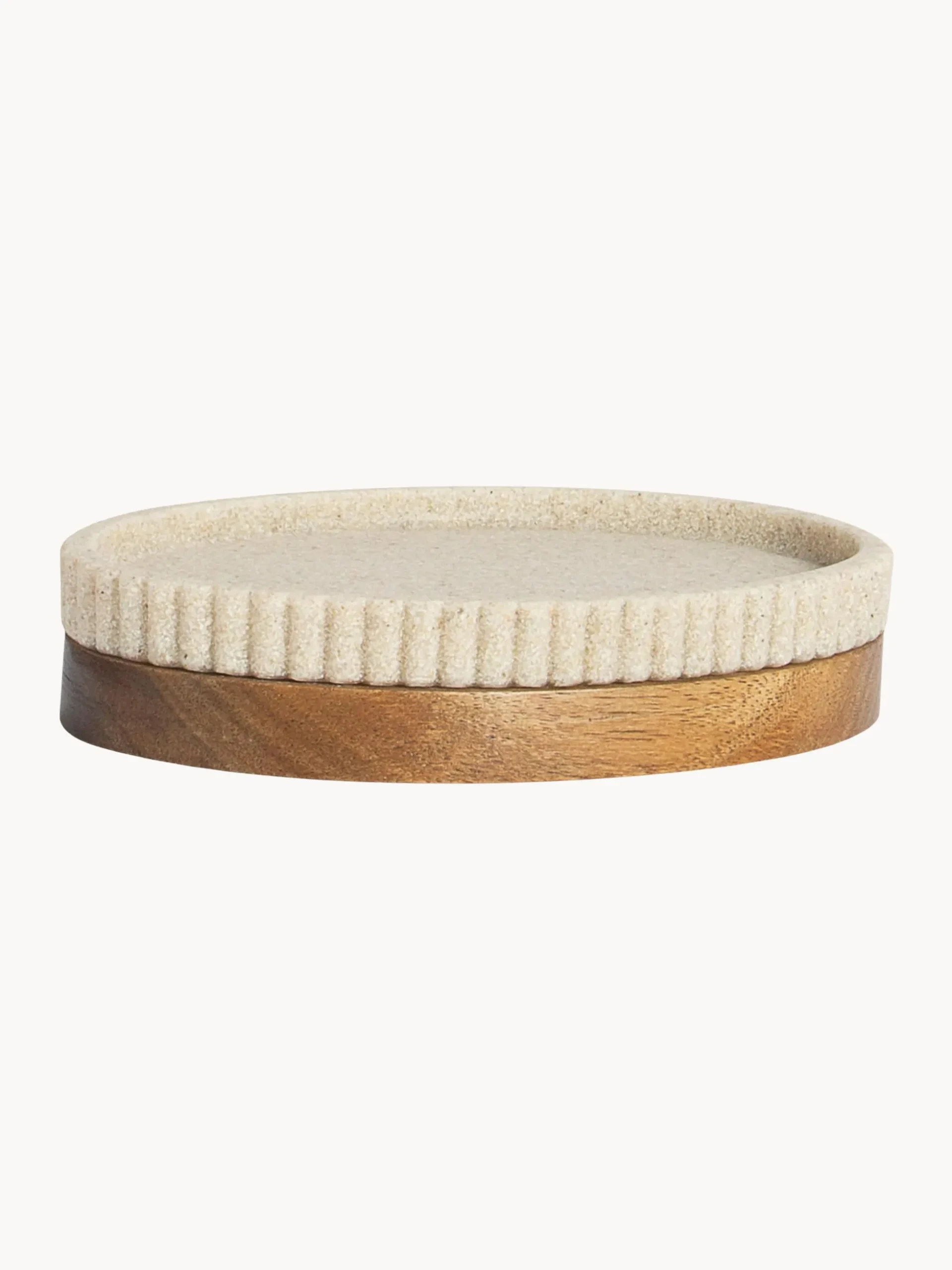 Portasapone ovale con dettaglio in legno Laura