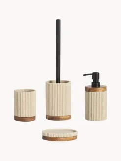 Portasapone ovale con dettaglio in legno Laura