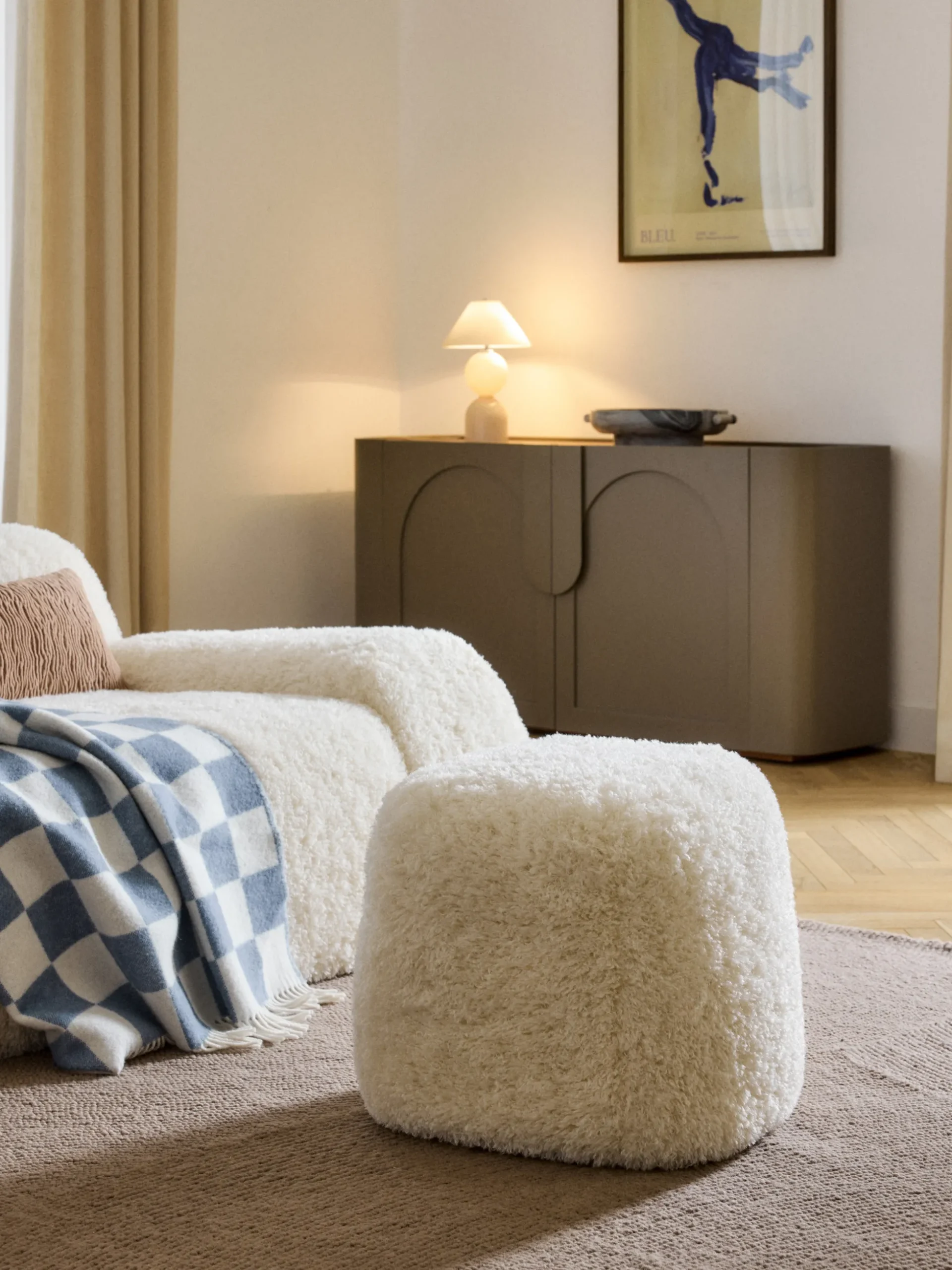 Pouf alto in teddy Wolke