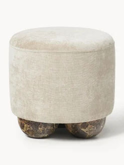 Pouf imbottito con piedini a sfera effetto marmo Lino