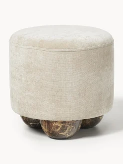Pouf imbottito con piedini a sfera effetto marmo Lino