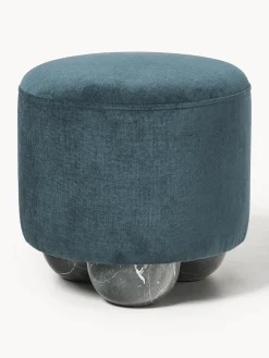 Pouf imbottito con piedini a sfera effetto marmo Lino