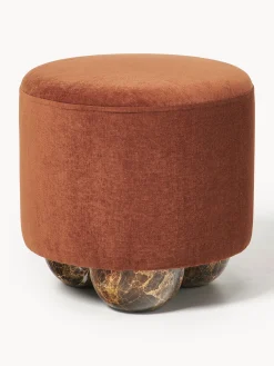 Pouf imbottito con piedini a sfera effetto marmo Lino