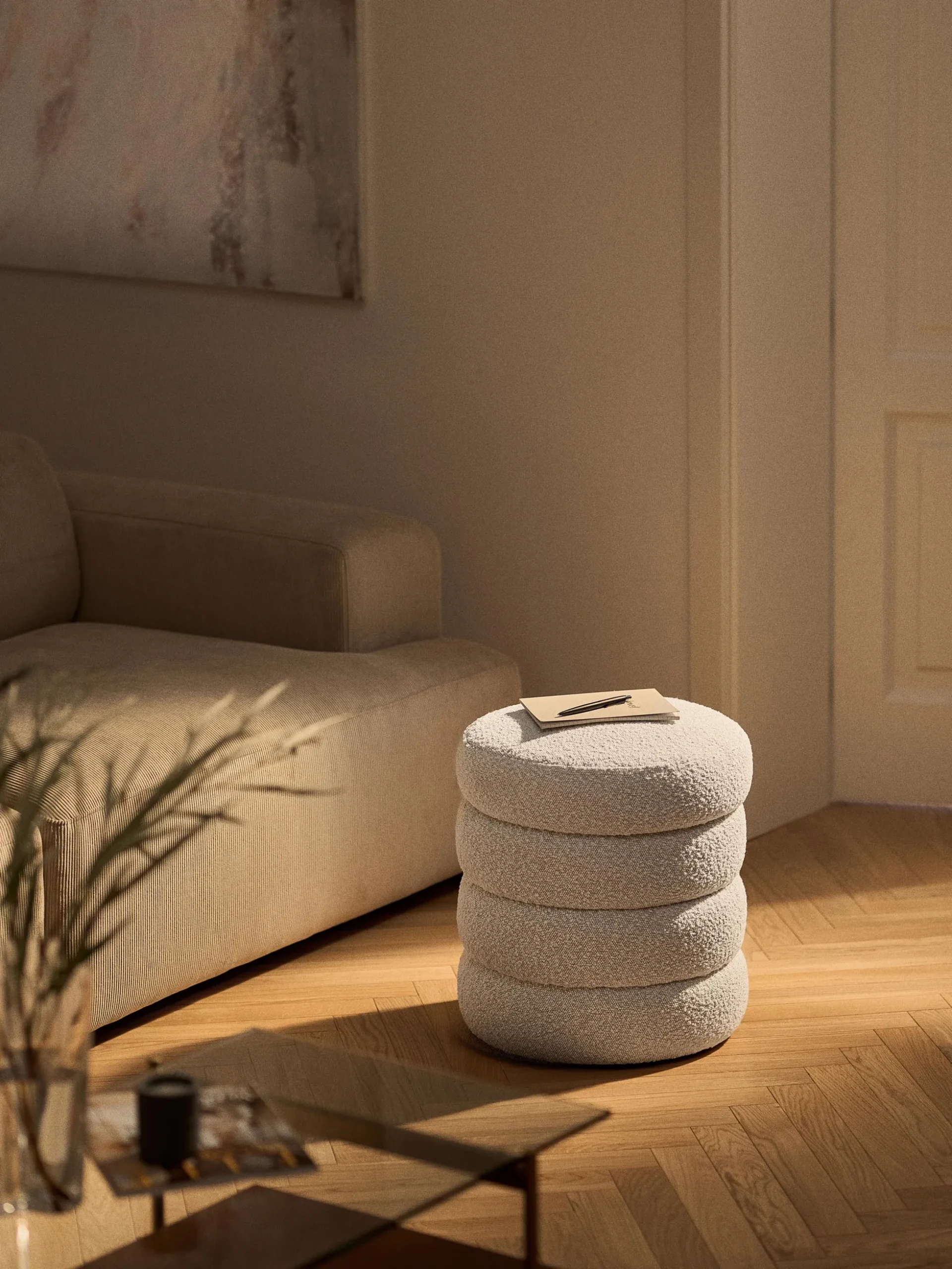 Pouf imbottito in bouclé Alto