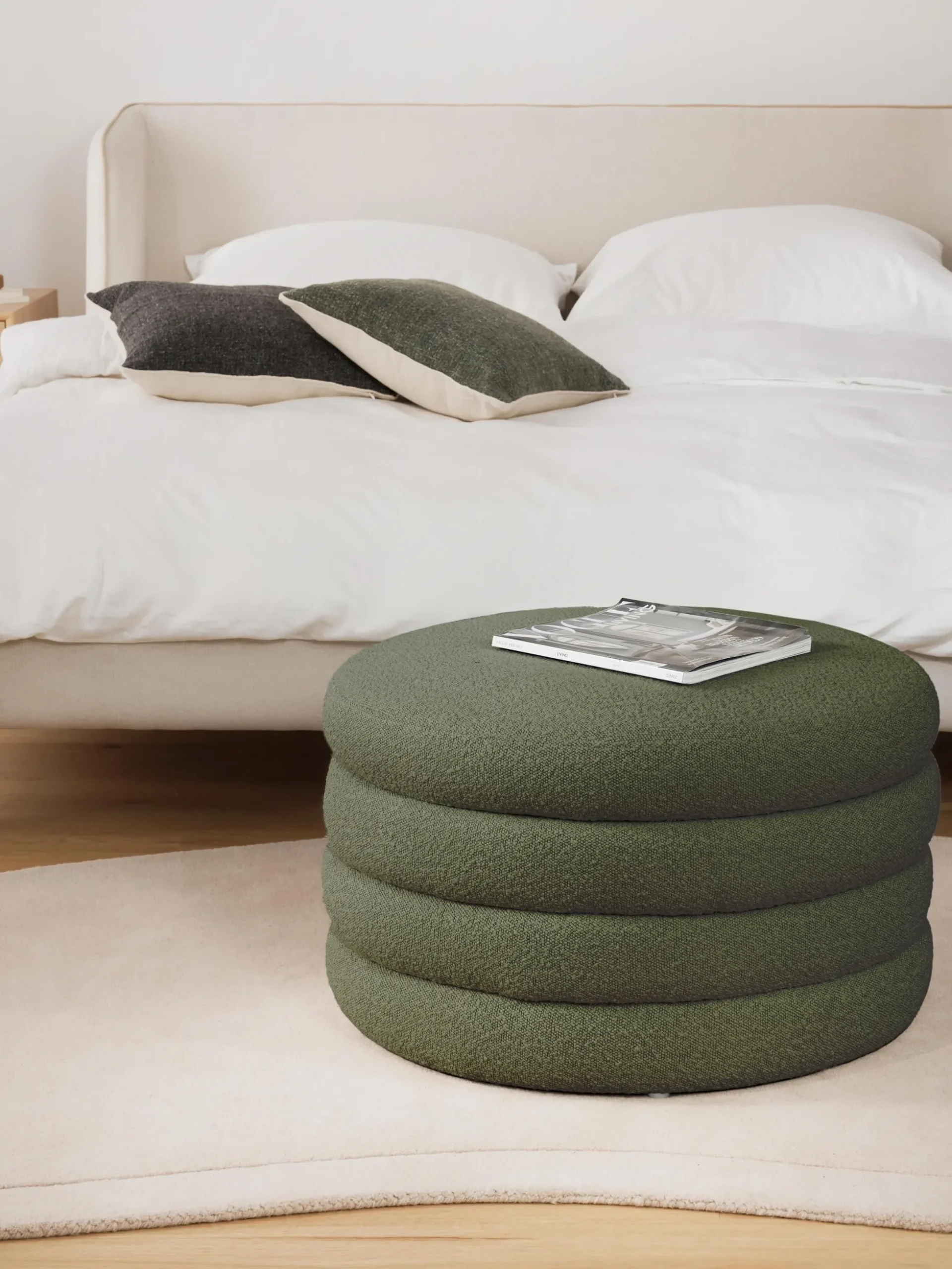 Pouf imbottito XLin bouclé con vano contenitore Alto