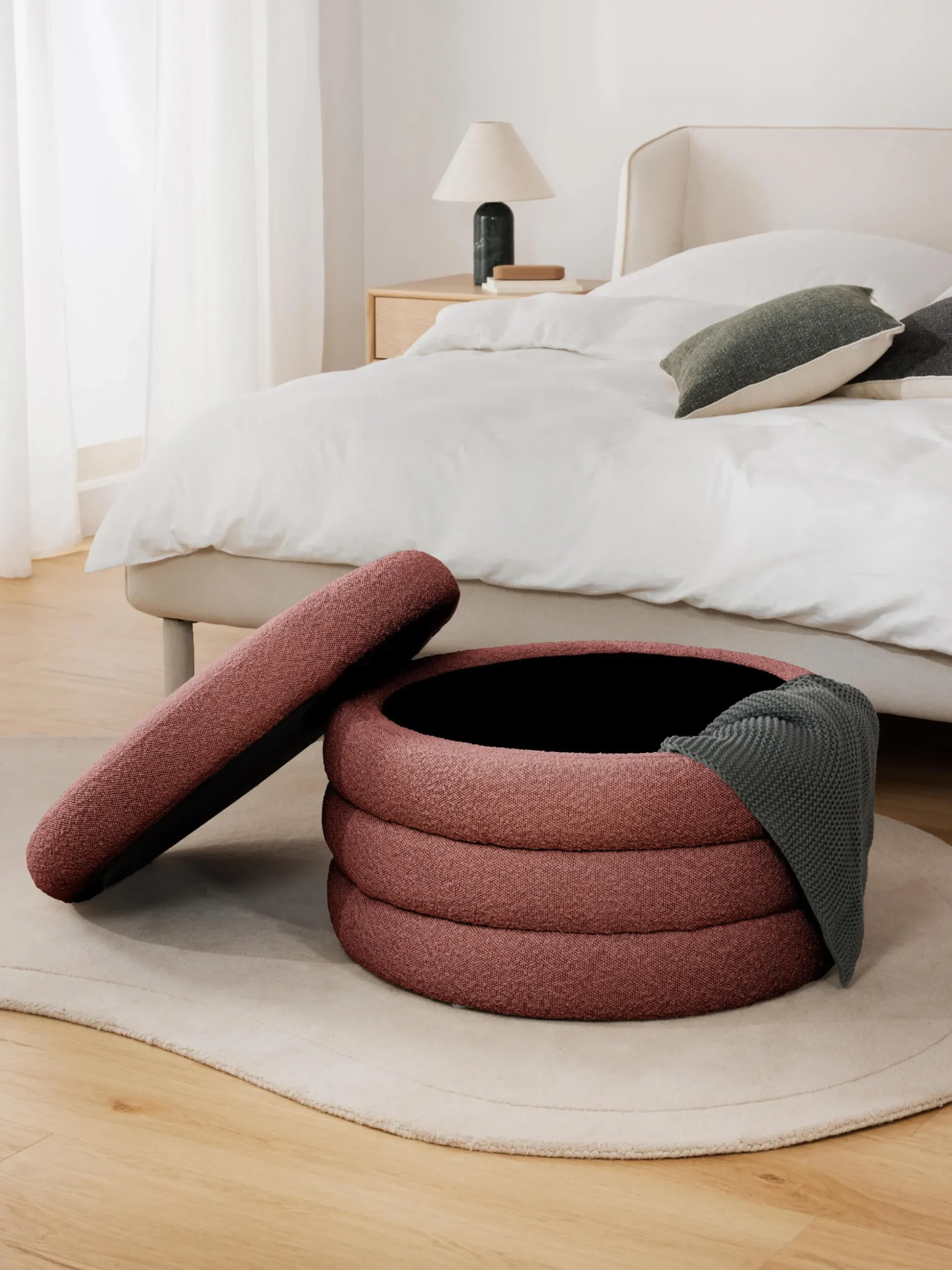 Pouf imbottito XLin bouclé con vano contenitore Alto