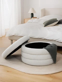 Pouf imbottito XLin bouclé con vano contenitore Alto
