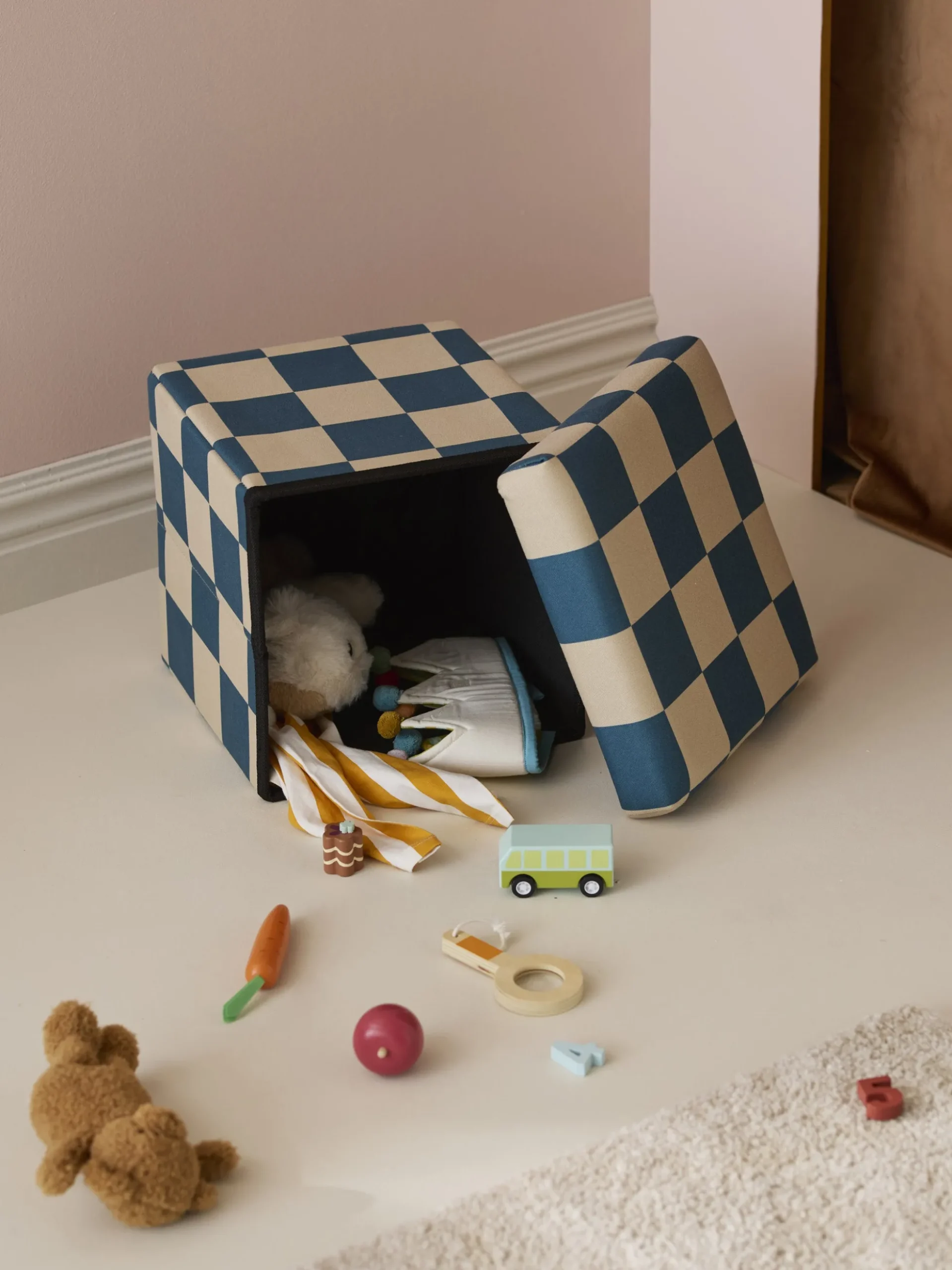 Pouf contenitore per bambini Check Teal