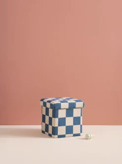 Pouf contenitore per bambini Check Teal