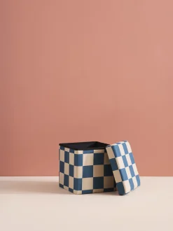 Pouf contenitore per bambini Check Teal