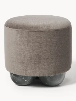 Pouf imbottito con piedini a sfera effetto marmo Lino
