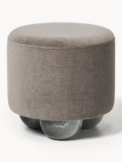 Pouf imbottito con piedini a sfera effetto marmo Lino