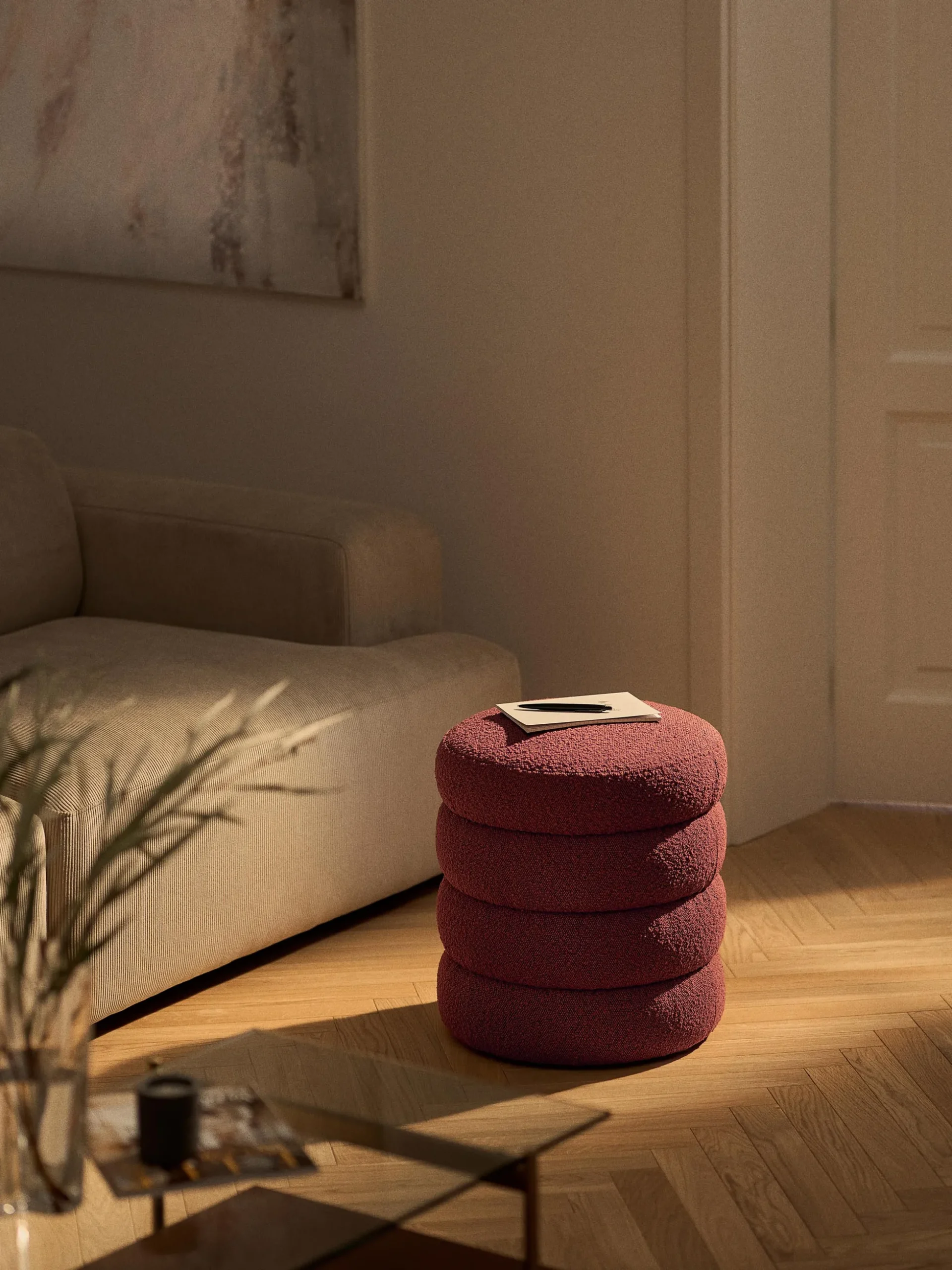 Pouf imbottito in bouclé Alto