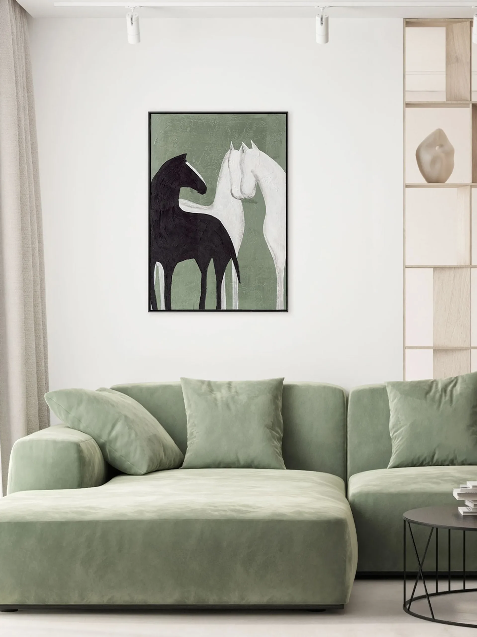 Quadro dipinto a mano con cornice in legno Contrast
