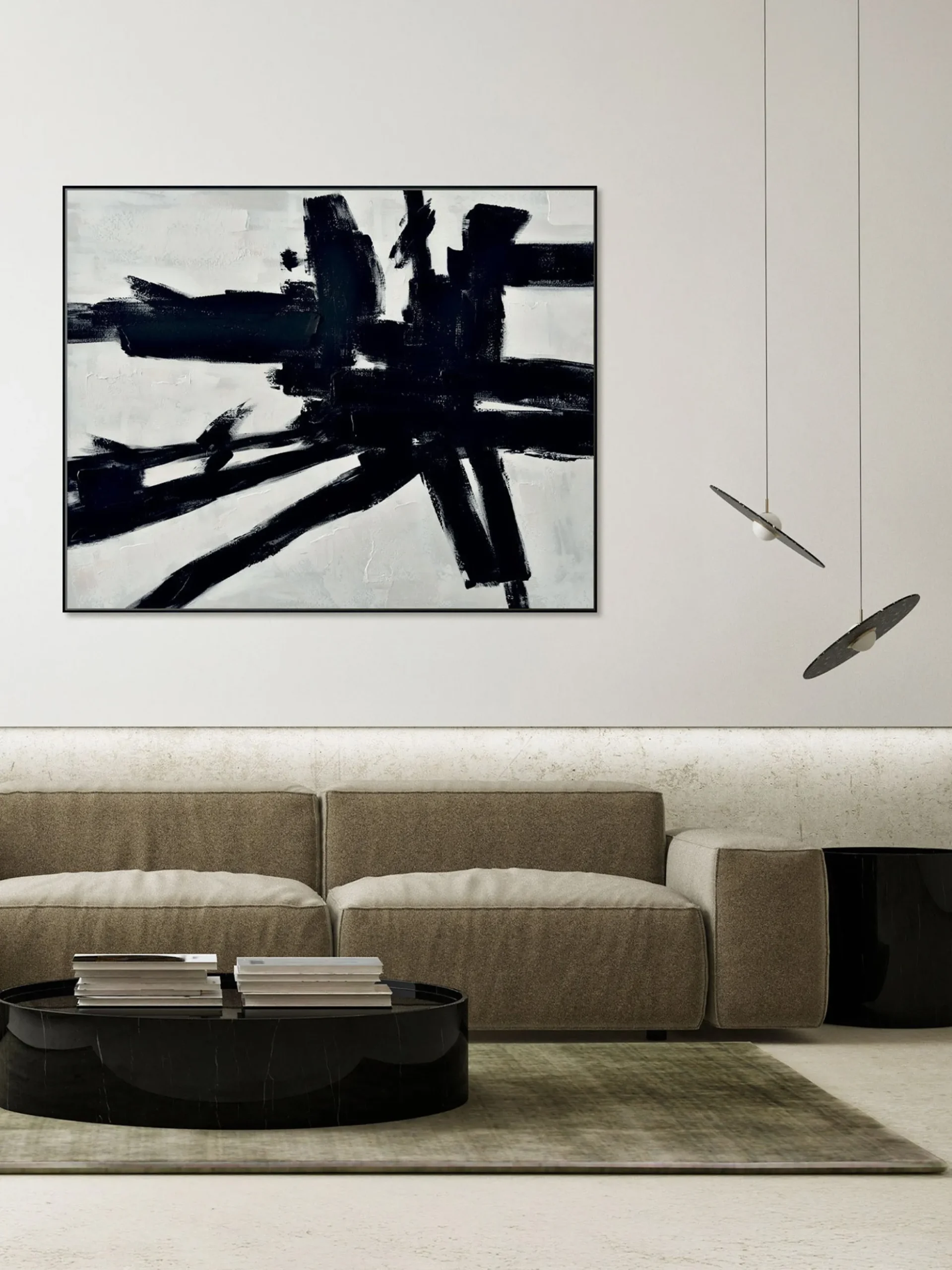 Quadro dipinto a mano con cornice in legno Omaggio A Kline