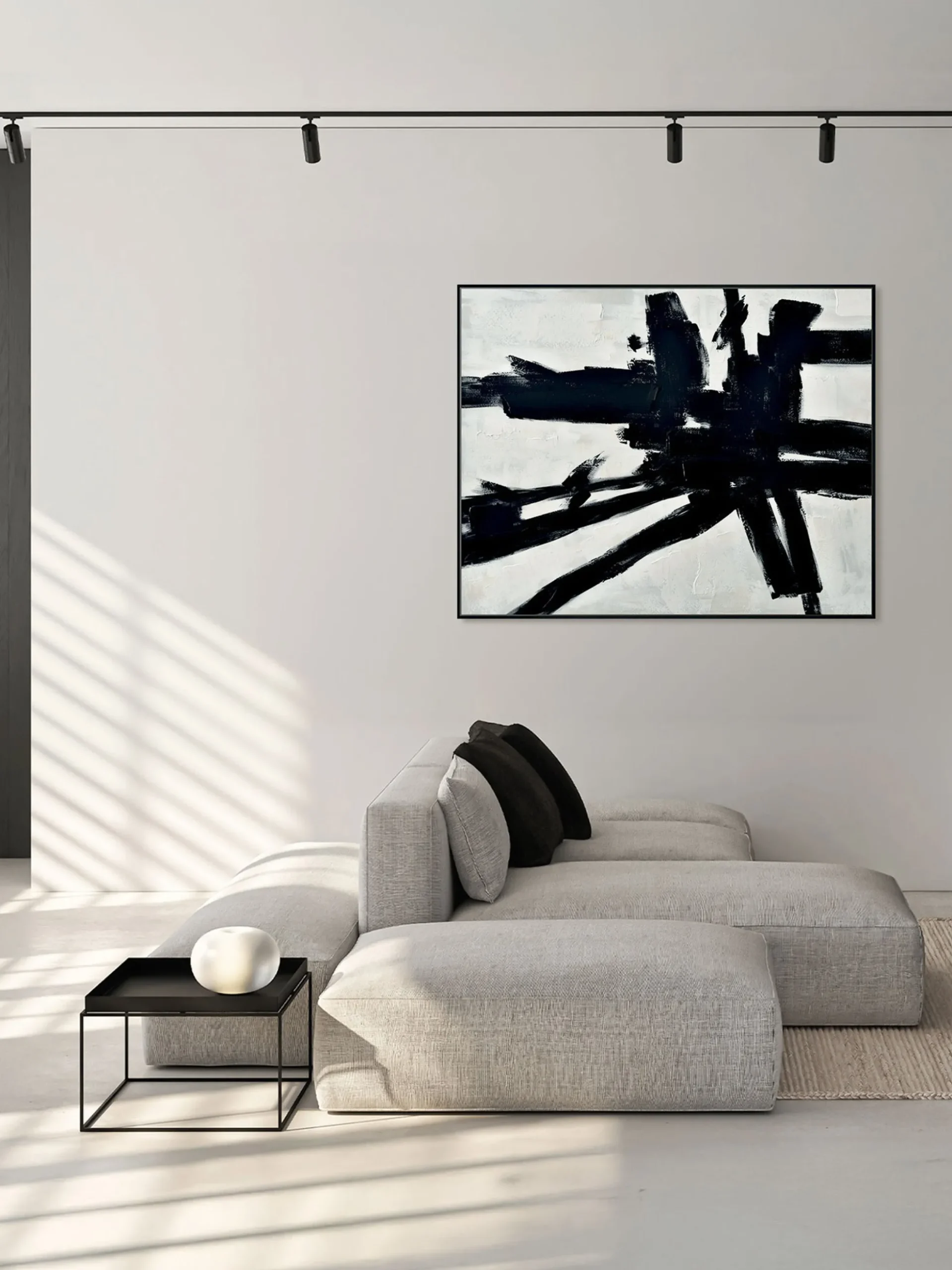 Quadro dipinto a mano con cornice in legno Omaggio A Kline