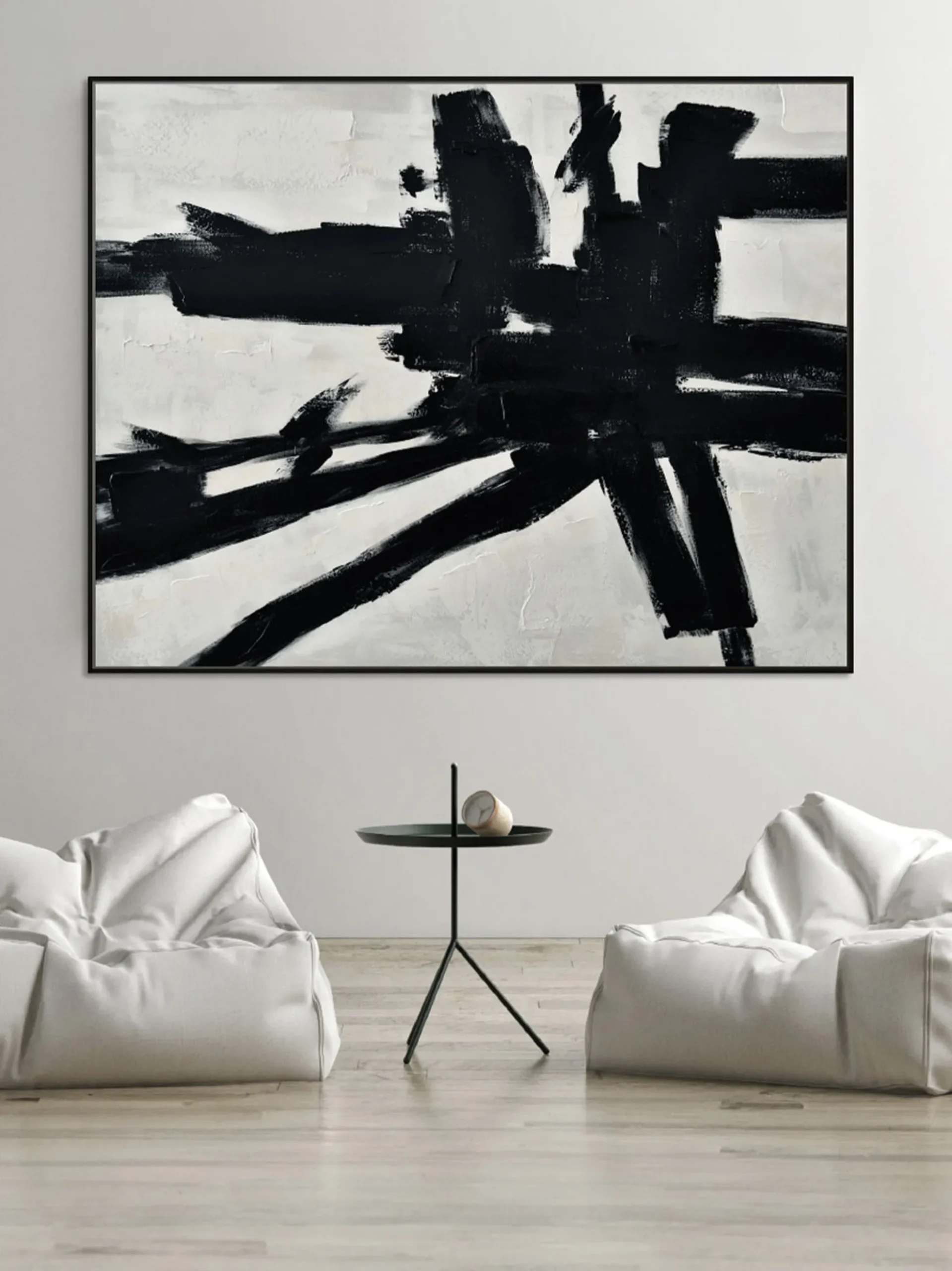 Quadro dipinto a mano con cornice in legno Omaggio A Kline