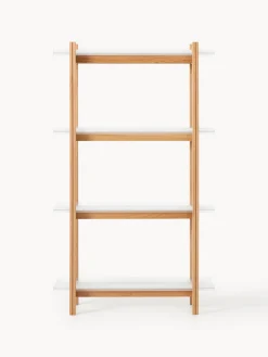 Scaffale grande in legno di quercia con ripiani in vetro Alex