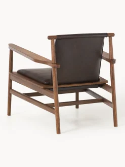 Sedia con braccioli in legno di frassino e seduta in pelle Hayo