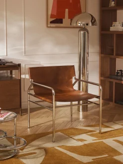 Sedia con braccioli in pelle Dion