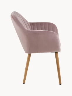 Sedia con braccioli in velluto e gambe in legno Emilia