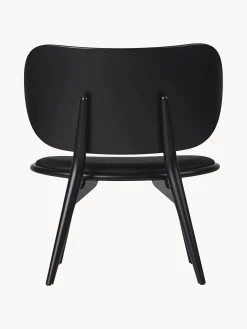 Sedia lounge in pelle con gambe in legno Rocker, fatta a mano